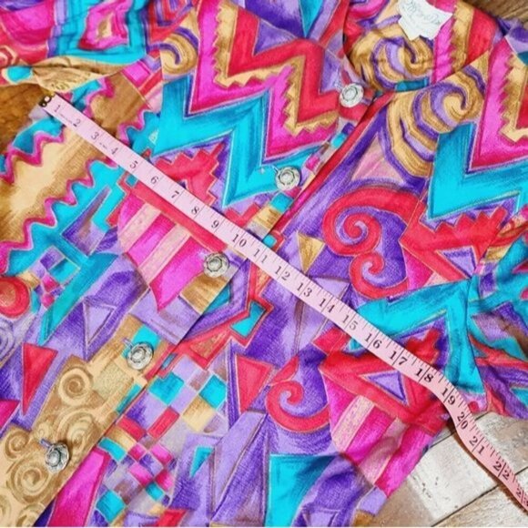 Vintage 90s Colorful Artsy Blazer / Eclectic Funky Neon Pink Red - Picture 10 of 12